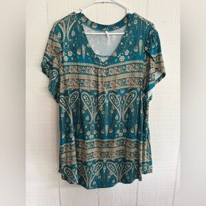 Bestbee size 2xl boho Blue & Gold top